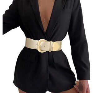 Wide Elastic Waist Belt Women Thick Stretchy Dress Belt Gold Buckle Fashion